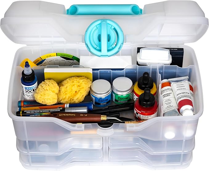 ArtBin Clear Plastic Organizer Small Parts Organizer - for DIY Arts & Crafts Storage Boxes & Organizers, Sewing Storage - Storage Box with Compartments, Project Box - Medium (4 Pivot Trays) 6943PB