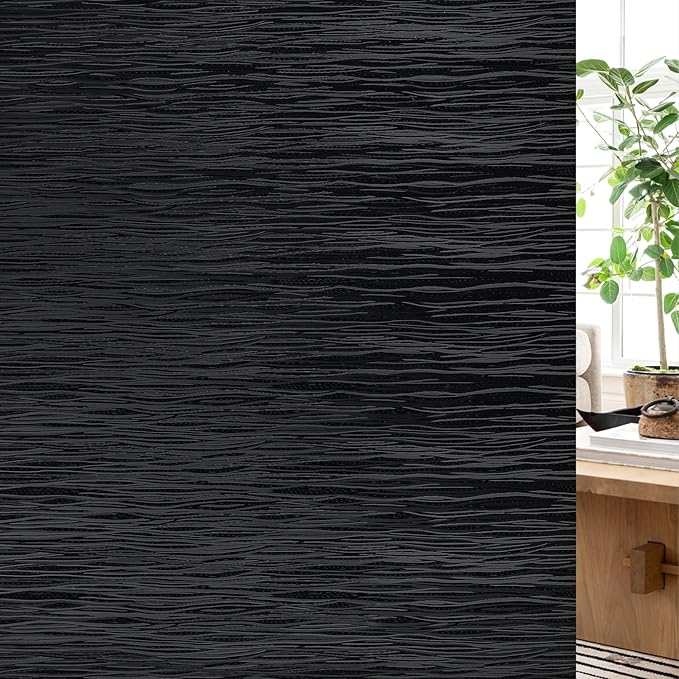 Haton Blackout Window Film, Black Out Sun Blocking Window Cover, Static Cling Frosted Privacy for Glass, Heat Control Darkening Room Coverings Shades Tint for Home Day Sleep, 35.4" x 157.4"