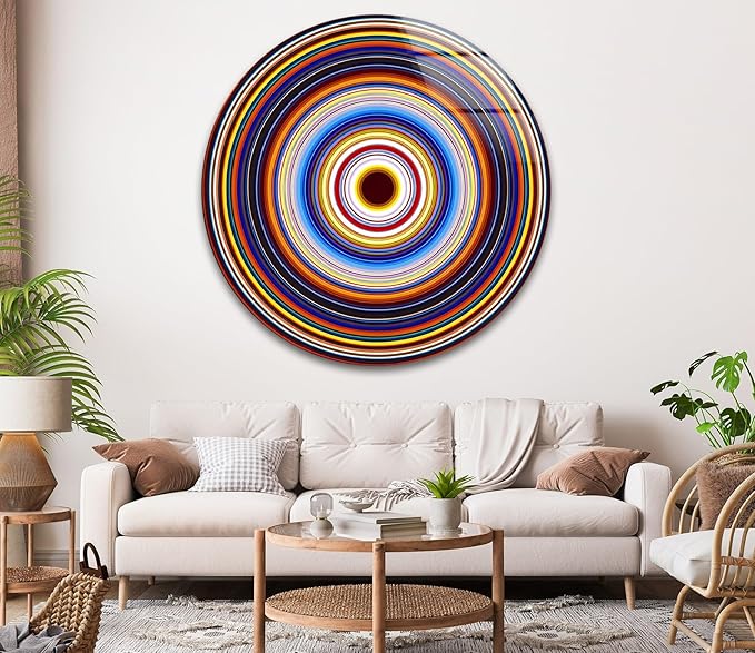 My Photostation.com 10''(25cm) Diameter Colorful Concentric Circles Round Glass Wall Art Tempered Glass Printing Wall Decor Large Wall Art Wall Hangings