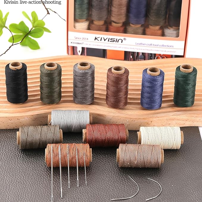 Round Polyester Waxed Thread 0.55mm, 12 Neutral Colors 76 Yards/Spool Wax Coated String Thin Cord for Leather Upholstery Sewing, Stitching, Bookbinding, Beading, Micro Knotting and Braiding