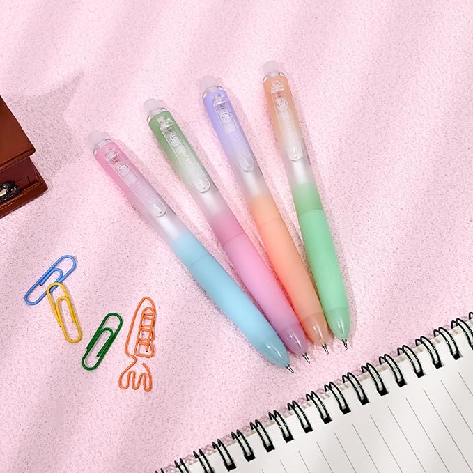 Temiary 4 Pcs Erasable Gel Pens & 10 Pcs Refills, Retractable Ink Pen with Eraser Clear, 0.5mm Fine Point Smooth Writing Make Mistakes Disappear for Crossword Puzzles Note Taking (Black Ink)