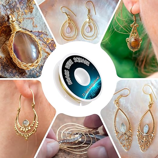 22 Gauge Square Brass Wire 0.64x0.64mm (30FT) - Ultra-Fine Craft Wire for Detailed Metalwork, Embroidery, Miniatures