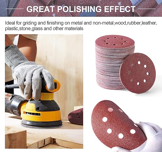 S SATC 150 PCS Sanding Disc 60 80 100 120 150 180 240 320 400 600 Grit Sanding Discs 5 Inch 8 Hole Hook and Loop Sanding Discs for Random Orbital Sander