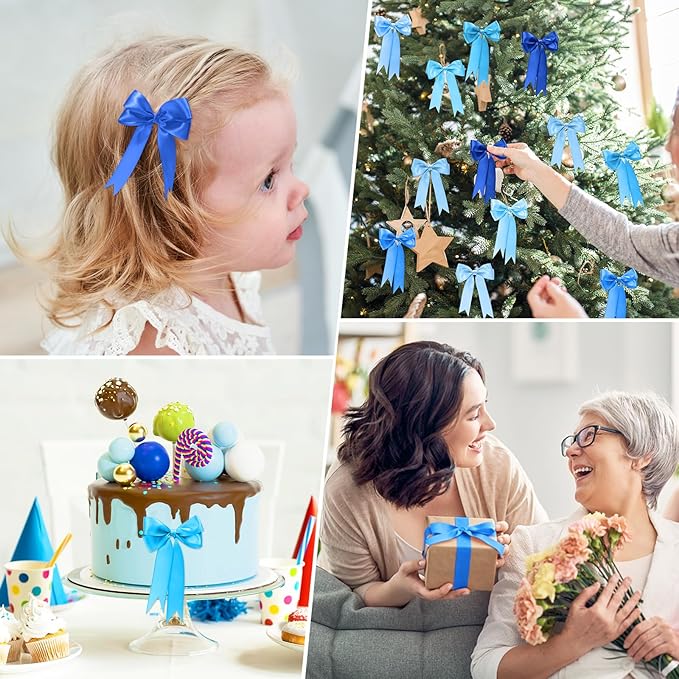 1-1/2 Inch Blue Satin Ribbons for Crafts, 6 Rolls Single-Faced Blue Assorted Ribbons for Gift Wrapping Flower Bouquet Wedding Invitations Bridal Shower Hair Bows Garland Party Decor