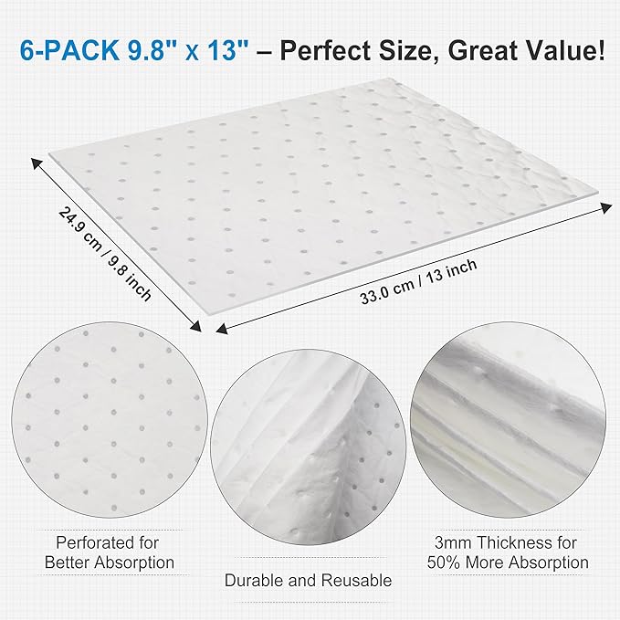 AAwipes Oil Absorbent Pads Garage Accessories Oil Spill Control Oil Absorbing Sheets for Garage, Car, Truck, Motorcycle White 100 Pack 9.8" X 13" OW1013-100