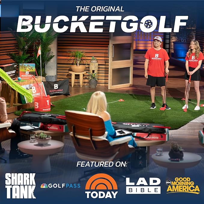 bucketgolf Game 6 Hole Bundle with Clubs - The Best Backyard Golf Game for All Ages and Levels Adults, Kids, Families, Schools, Yards, Parks, Beaches, Vacation. (2 Clubs (1RH + 1 LH))