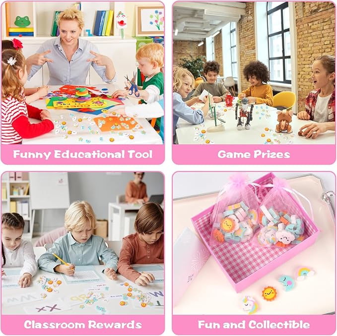 Wolpoark Christmas Unicorn Erasers for Kids 48pcs Bulk Rainbow Moon Star Cute Novelty Pencil Erasers for Thanksgiving Girls Student Ofiice Back to School Supplies Classroom Prizes Party Favors