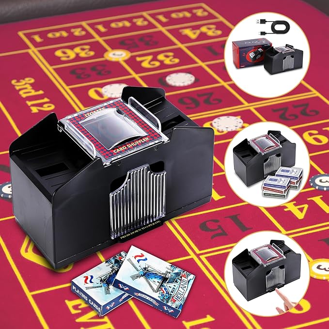 ITOME Automatic Card Shuffler, 2/4/6 Decks Electric Heavy Duty Card Shuffler for Cards Rechargeable and Battery Operated Perfect for Poker, UNO and Card Games