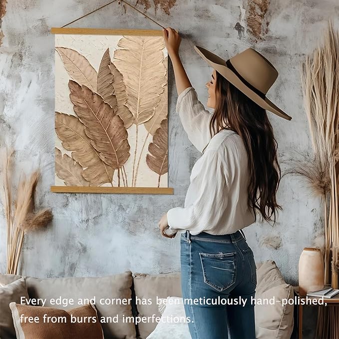 Artmag Magnetic Poster Hanger Frame, 16x24 16x22 16x20 Light Wood Wooden Magnet Canvas Artwork Print Poster Hangers Frames Hanging Kit (Teak Wood, 16")
