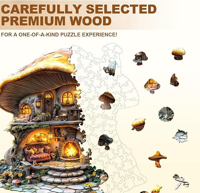 Wooden Puzzles for Adults, Mushroom House Puzzles, Wood Adult Puzzle, Birthday Gifts for Puzzle Lover (L-13.1 * 13.4 in 290pcs)