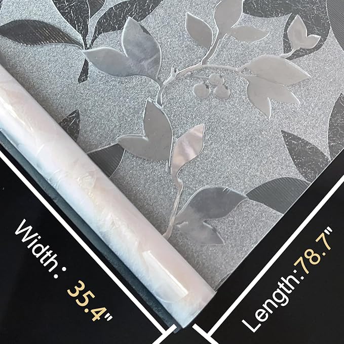 Window Privacy Film Decorative for Front Door, Bathroom Static Cling Stained Glass Sticker Opaque Heat Control UV Blocking Non-Adhesive for Home Windows 35.4 x 78.7 inches Magnolia