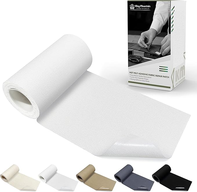 KING MOUNTAIN Canvas Iron on Patch,3"×60",Waterproof 100% Cotton Fabric Repair Patch,Used for Various Sofa,Tent,Clothes,Seats,Suitcases (White)