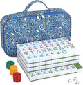 Chinese Mahjong Game Set 146 Qulity Mahjong Green Tiles 1.4-inch Chinese Mahjong Game Set with Blue Printed Carrying Bag [中式麻將 專業套裝](Tiles ONLY, Racks Not Included)