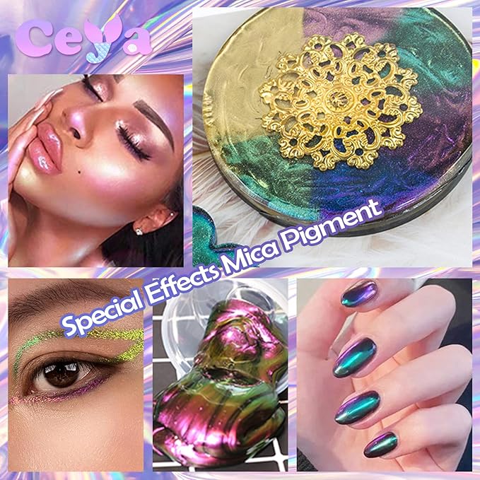 Ceya Highly Chameleon Mica Powder, 1.8oz/ 50g Mountain God Chrome Powder, Cosmetic Grade Pearlescent Effect Color Shift Pigment for Epoxy Resin, Makeup, Nail Polish, Soap Dye, Candle Making, Slime