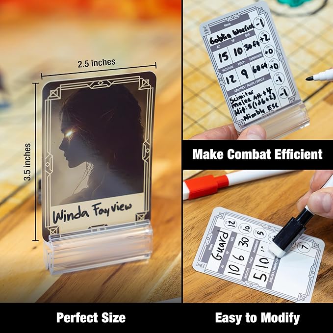 TIDYBOSS DND Combat Tracker & Initiative Set of 50pcs Erasable Acrylic Top on Screen with Character, Monster Insert Cards DM Tools, Accessories for Dungeons and Dragons, TTRPGs