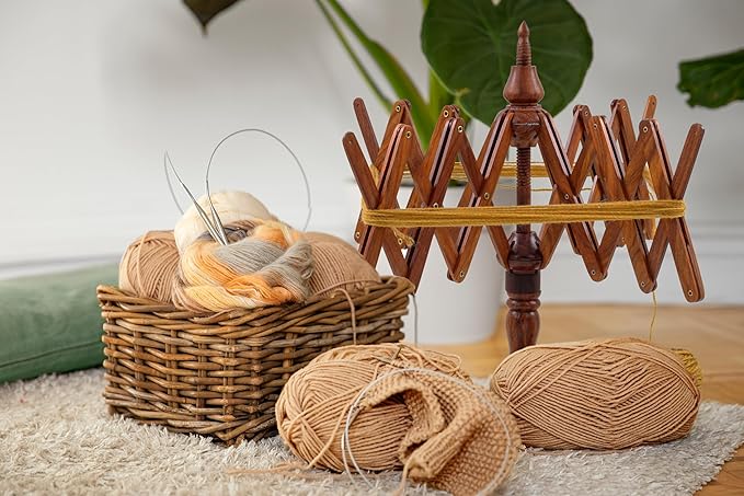 Nagina International Wooden Handcrafted Heavy Duty Wooden Yarn Ball Winder - Premium Crafted Knitting Crocheting Accessories & Combo Set - Table Top Yarn Swift (Rosewood)