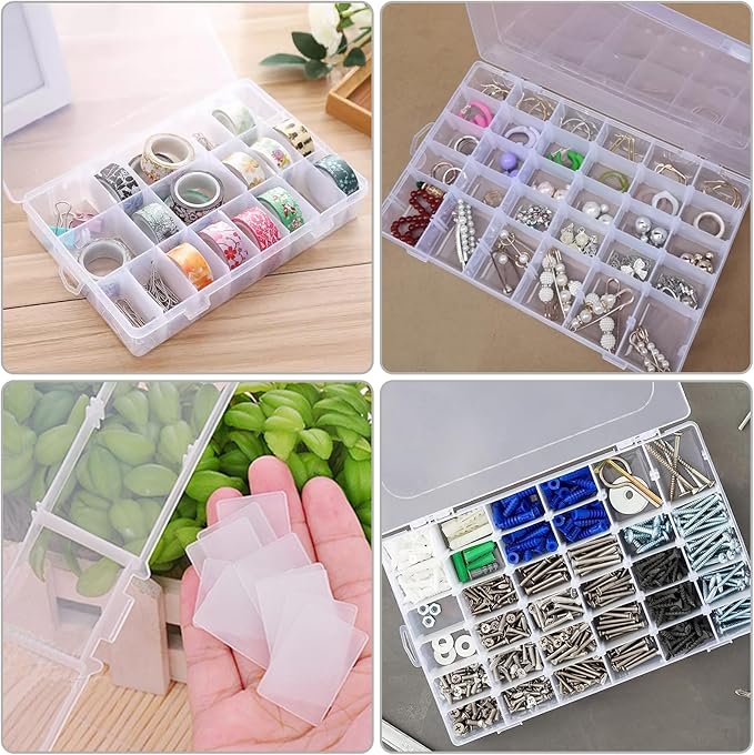 2Pack 24 Grids Craft Organizers and Storage Bead Organizer Tackle Box Organizer with Adjustable Divider, Plastic, Clear
