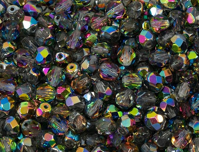 50 pcs Faceted Fire Polished Pressed Czech Glass Beads 6mm (0.24in), 00030-28137 Crystal Vitrail Medium