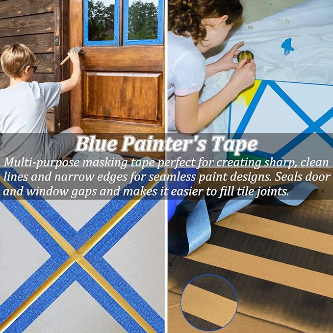 Blue Tape Painters Tape, 5 Rolls Premium General Purpose Masking Tape Painter's Tape (0.94-Inch x 60.1 Yards), Paint Tapes for Walls Painting, DIY Crafts, Arts, Decoration, Removes Easily, No Residue