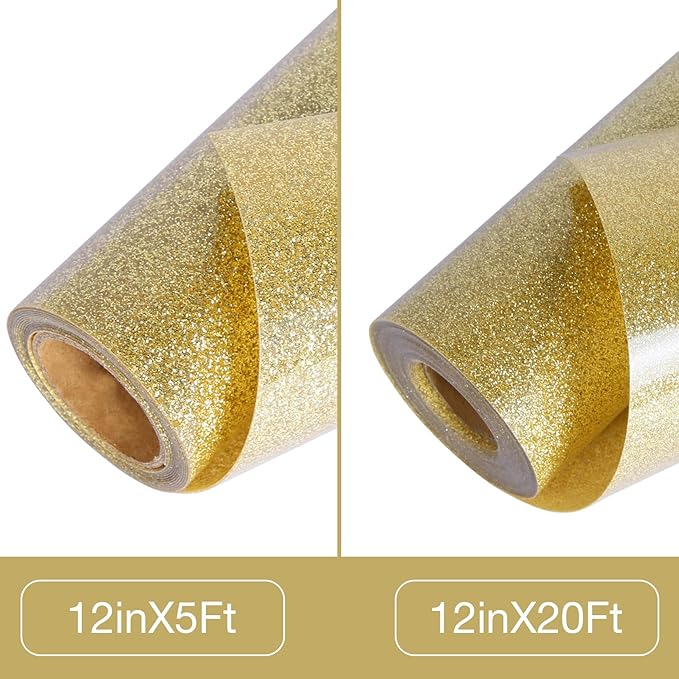 TORC Champagne Glitter HTV Heat Transfer Vinyl Roll 12 inch x 5 ft Iron on Vinyl for T Shirts Crafts