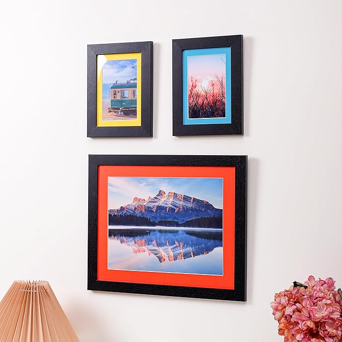 HOTUO 10 Pack Colorful 11x14 Picture Mats, Pre-Cut Picture Frame Mat with Ivory Core Bevel Cut for 8x10 Photo, Signature Friendly 4 Ply Thickness Photo Mat for Frames (Colorful with V-Groove)