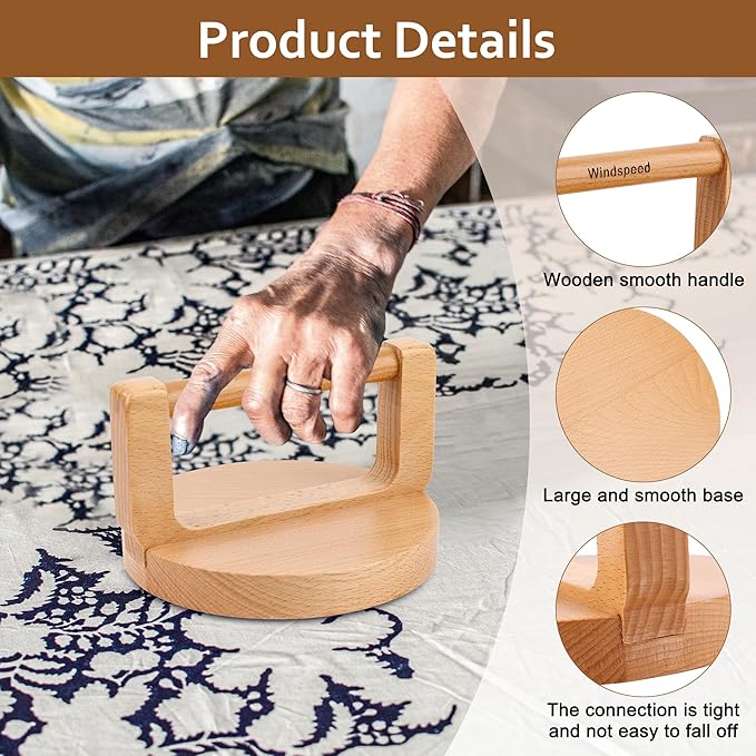 Windspeed Upgrade Wood Baren for Printmaking, 5.5 in Thicker Block Printing Baren Tools Printing Wood Block for Linocut Scrapbooking Crafting Embossing Tool with Wiping Cloth