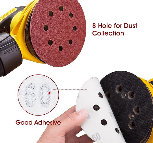 S SATC 5 Inch 8 Hole Hook and Loop Sanding Discs 60 Grit Random Orbit Sandpaper, 150 Pack