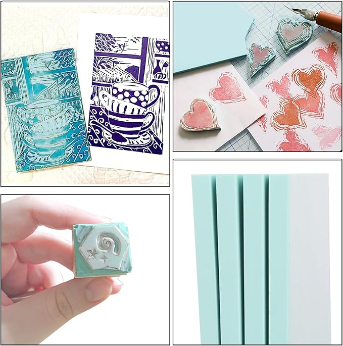 4 Pcs 8.5"x11" Rubber Carving Blocks, A4 Linoleum Blocks, Stamp Carving Blocks for Printmaking, Linocut Artists, Crafts and More,(Blue) by KUKLIPJIM.