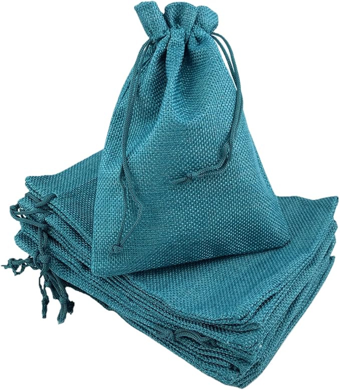 Palmhomee Pack of 25 Burlap Gift Bags with Drawstring Linen Jewelry Pouches Wedding Hessian Jute Bags for Birthday Jewelry and Treat Pouches Party Wedding Favors Gift Art and DIY Craft  (6x8 Inch, Peacock Blue)