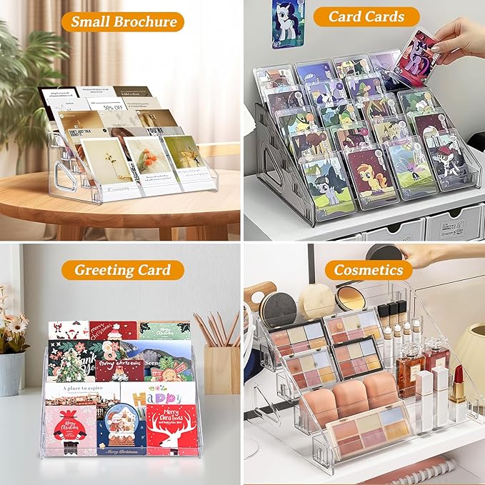 2 Pack 5 Tier Acrylic Card Display Stand, 12" Trading Card Display Rack, Clear Card Stand for PSA Cards, Baseball Cards, Sports Cards, Football Cards, Business Cards and Stickers