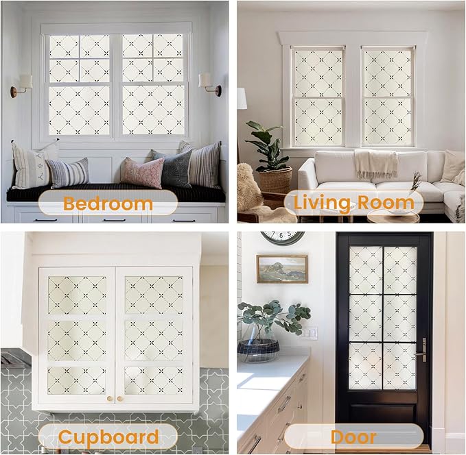 DKTIE Geometric Art Stained Glass Window Film Bathroom Window Privacy Film Frosted Glass Static Clings Non Adhesive with Installation Tools, Modern Home Improvement Style (S119, 35.4'' x 78.7'')