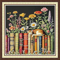 Findvoor Counted Cross Stitch Kits for Adults Full Range of Cross Stitching Embroidery Unprinted Pattern for Beginners, 11CT Needlepoint Kit Patterns Embroidery Kits-Books, Cats, Flowers 18x18 inch
