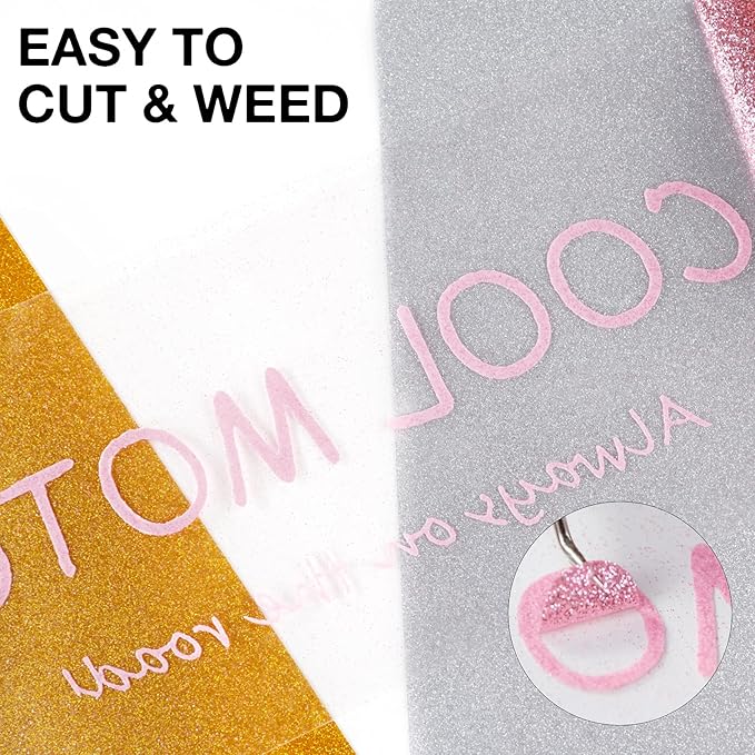 HTVRONT Pink Glitter HTV Heat Transfer Vinyl Rolls - 10" x 8ft Pink Glitter HTV Vinyl for Shirts, Glitter Iron on Vinyl for All Cutter Machine - Easy to Cut & Weed for Heat Vinyl Design (Pink)
