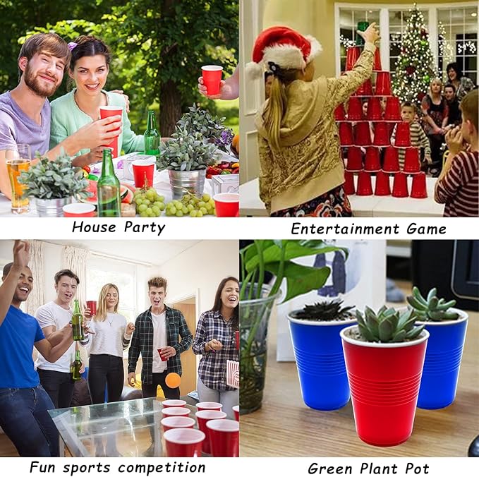 GOLDGE 60 Packs 16 Oz Plastic Party Cups Reusable in Red and Blue with 10 Pack ping Pong Balls, Cup Pong Game Set for Drinks, Soda, Punch, Barbecues, Picnics - Stock Your Home