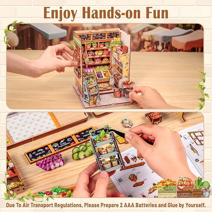 CUTEBEE Book Nook Kit - DIY Miniature House Dollhouse Kit for Adults, Booknook Tiny House Bookshelf Decor 3D Wooden Puzzle Model Building Set, Gifts for Family and Friends (The Greens’ Grocery)