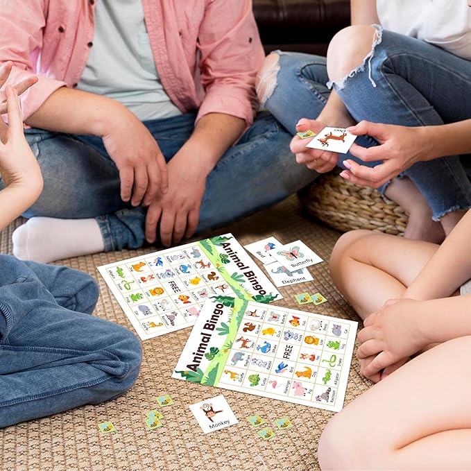 Jungle Animal Party Bingo Game Cards(24 Players), Gender Reveal Themed Bingo Card for Family Friend Adult, Large Group Holiday Neutral Gender Reveal Party Activity Favor Decoration Supplies -010