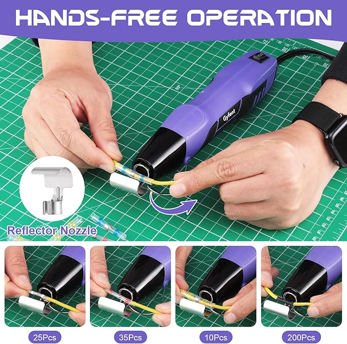 Gyfent Heat Gun with 100Pcs Solder Seal Wire Connectors & 200Pcs Heat Shrink Tubing, 662°F/752°F(350°C/400°C) 350W 2-Temp Mini Heat Gun with 5Ft Power Cord for Crafting Shrink Tubing Embossing DIY