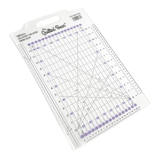 The Quilted Bear Quilting Rulers - Transparent Acrylic Non Slip Quilting, Patchwork & Sewing Ruler with Clear Black Lines & 30, 45 & 60 Degree Angles for Perfect Accuracy & Precision (Shape Ruler)
