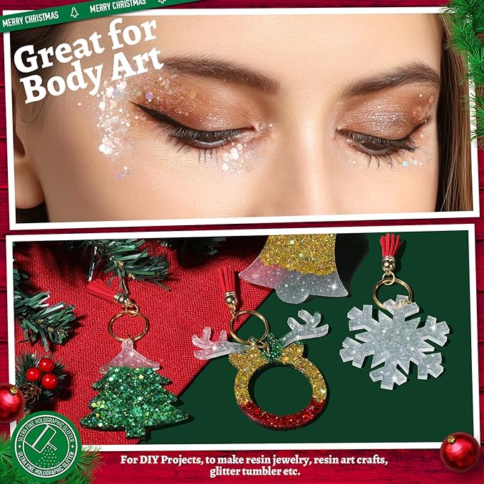LEOBRO White Glitter, 160g/5.64oz Holographic Chunky Glitter for Crafts, Resin, Nail Body, Tumblers, Party Decorations