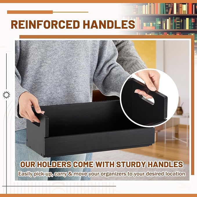 2 Set Wooden CD Storage Box Holder Shelf Cassette Tape Display Racks with Carrying Handles, Organizer Shelf for Movie Cases, DVDs, Each Set Can Store up to 36 Pcs CDs (Black)