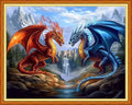Redxing Stamped Cross Stitch Kits Full Range of Embroidery Starter Kits- Needlepoint Counted Cross Stitch Kits for Beginner Adults 11CT Printed Embroidery Kit-Water Fire Dragon Landscape 16x20 inch