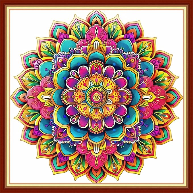 Dimensean Stamped Cross Stitch Kits Full Range of Embroidery Patterns Starter Kits for Beginners Adult or Kids DIY Cross Stitches Needlepoint Kits 11CT-Colorful Mandala 18x18 inch