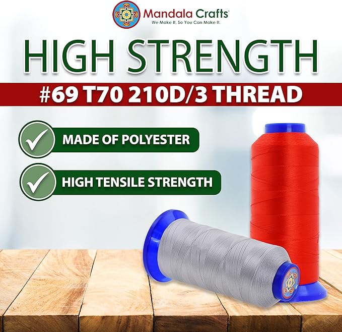 Mandala Crafts Black Heavy Duty Thread -1500 Yds Tex 70 Thread for Sewing Drapery Jeans Leather Hair - Bonded Polyester Thread Outdoor Marine Upholstery Threads
