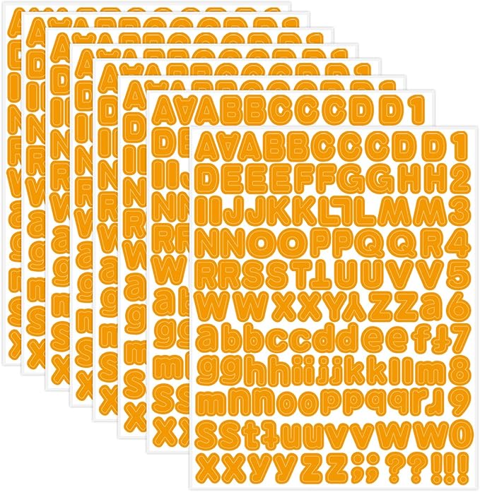 Letter Stickers,1/2 inch 10 Sheets Orange Alphabet Sticker,Self Adhesive Vinyl Letter Stickers Mailbox Numbers,Self Adhesive Letters Stickers for Bulletin Boards Classroom Home Decor