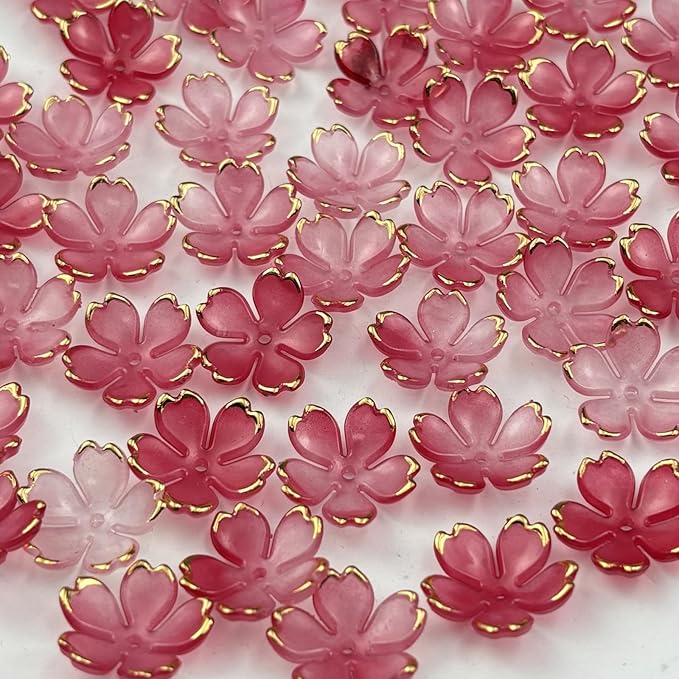 100pcs Acrylic Flower Beads, 19mm Cherry Blossom Plastic Gradient Flower Spacer Beads for DIY Crafts Bracelet Necklace Earrings Jewelry Making(Red)