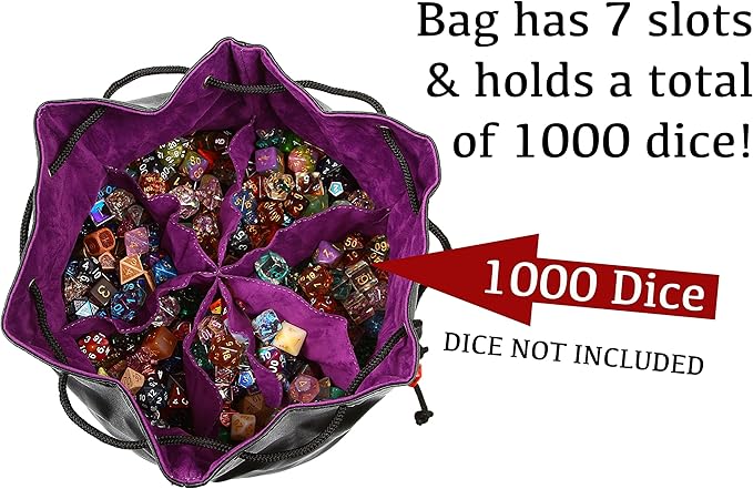 Forged Dice Co. Pouch of The Endless Hoard Dice Bag - Holds Over 1,000 Polyhedral Dice - Dice Storage Bag with 7 Pockets - Perfect for Bulk Dice - Black/Red