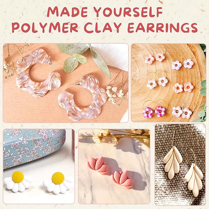 TAINSKY Flower Shape Polymer Clay Cutters Set, 12 Shapes Clay Earrings Cutters for Polymer Clay Jewelry, Plastic Clay Earring Cutters for Polymer Clay Jewelry Making
