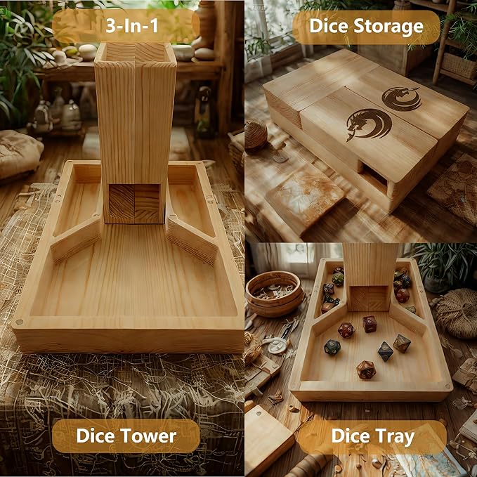 Wooden Dice Tower, DND Dice Roller with Tray, Portable Magnetic Die Roller Castle for Dungeons and Dragons, Board Game, D&D Tabletop Game and RPG Games