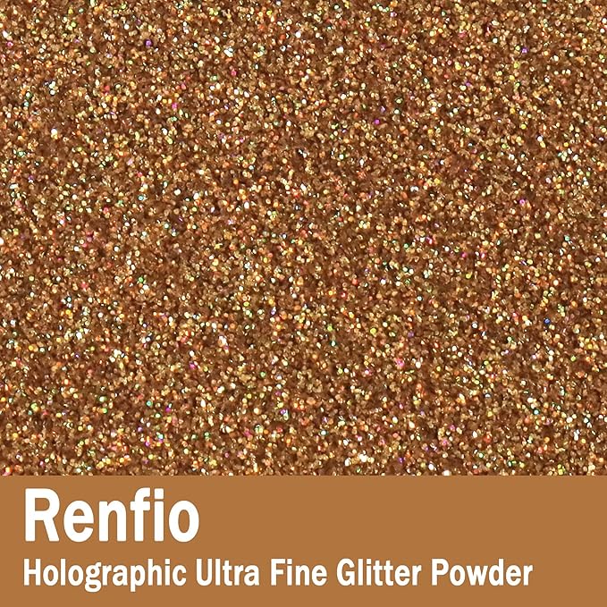 Renfio Holographic Ultra Fine Glitter Powder Metallic Resin Glitter 2.11 Oz (60g) PET Flakes Crafts Sequins 1/128" 0.008" 0.2mm Epoxy Chips Flakes for Tumblers Slime - Laser Rose Gold