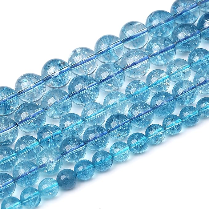 6mm 61pcs Blue Topaz Crystal Quartz Natural Stone Round Loose Beads for Jewelry Making DIY Bracelet Necklace Earrings
